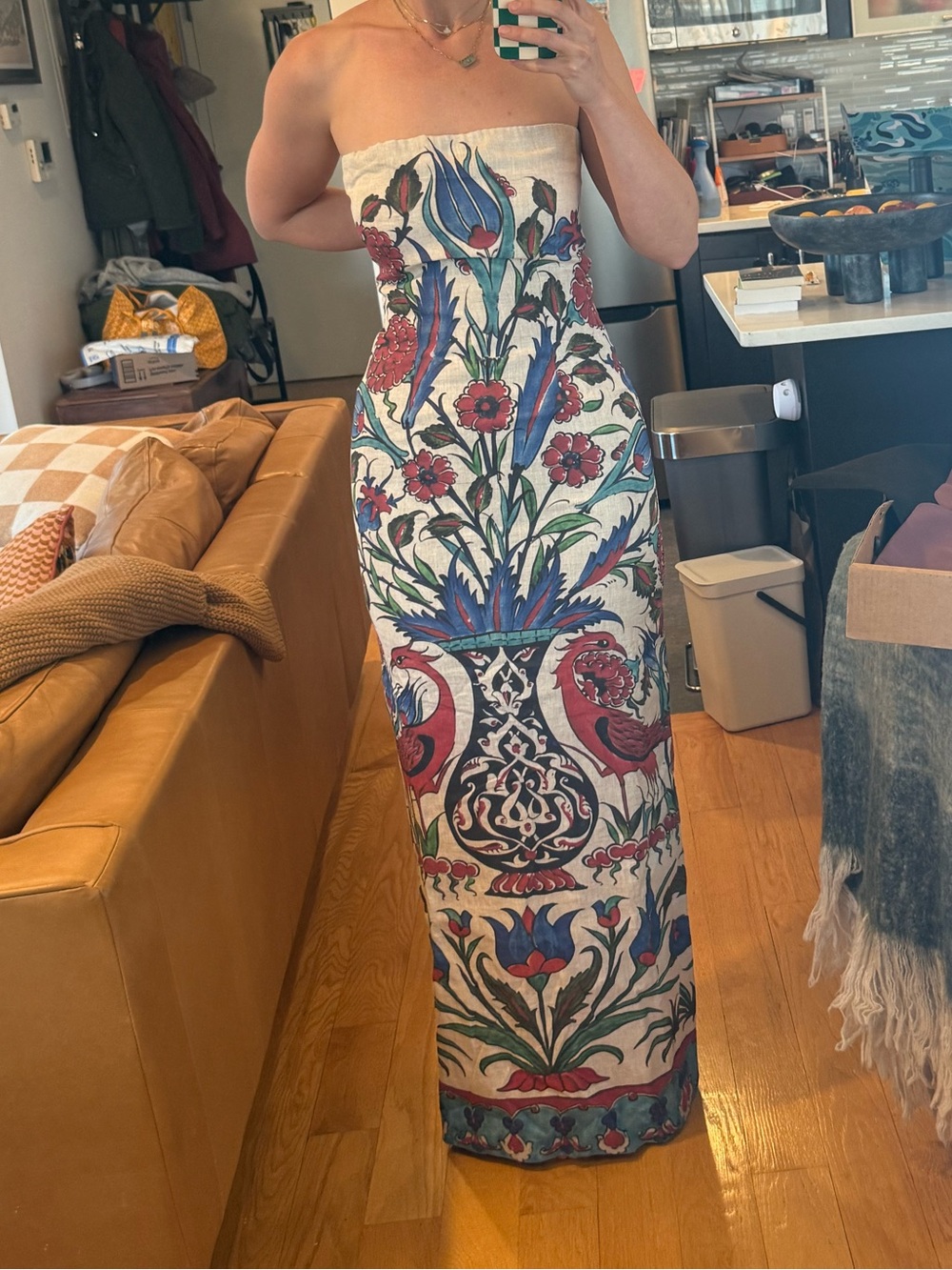 Cultmia Sarnic Strapless Botanical-Print Maxi Dress - White Blue & Red Floral - Picture 5 of 8